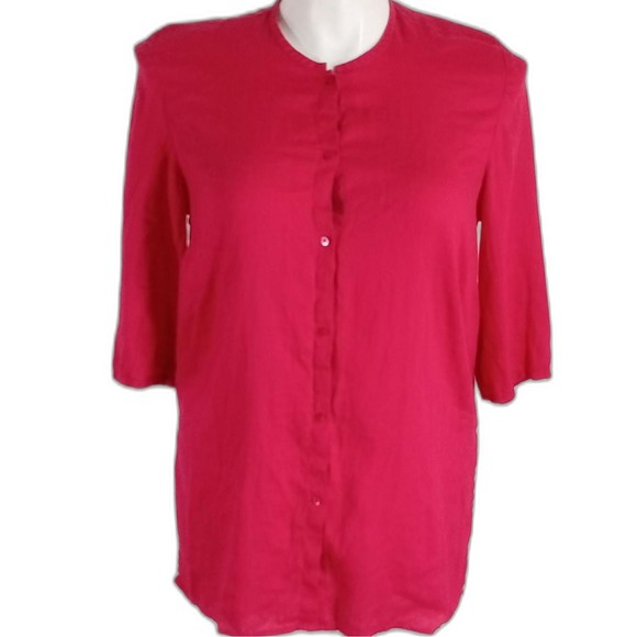 Sarah Spencer Tops - Sarah Spencer Woman 1X Top Bright Pink 100% Linen Button Front 3/4 Sl